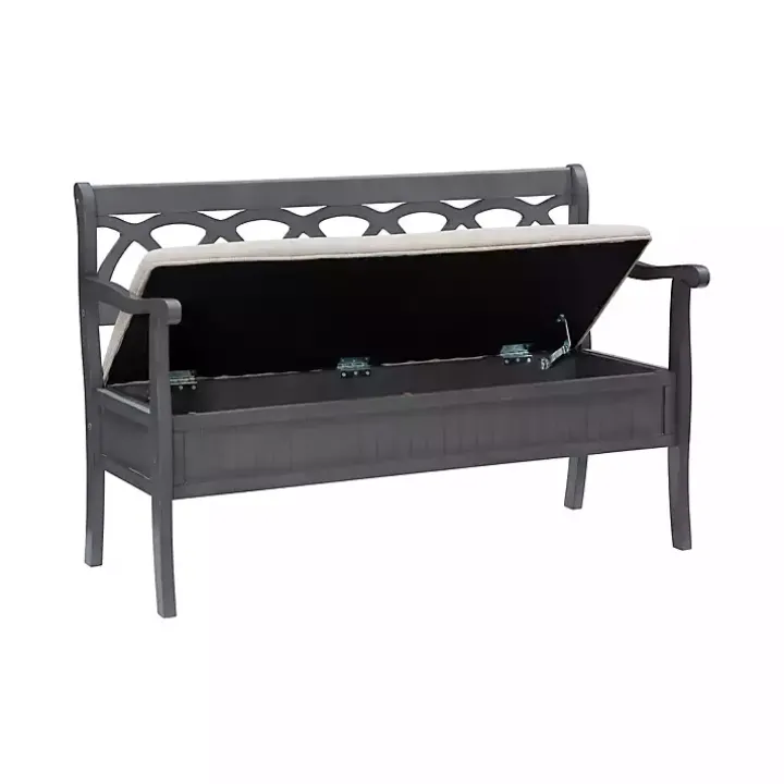 Gray Wood Upholstered Storage Bench