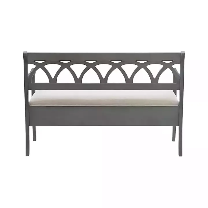 Gray Wood Upholstered Storage Bench