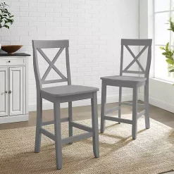 Gray Wood X-Back Counter Stools, Set of 2