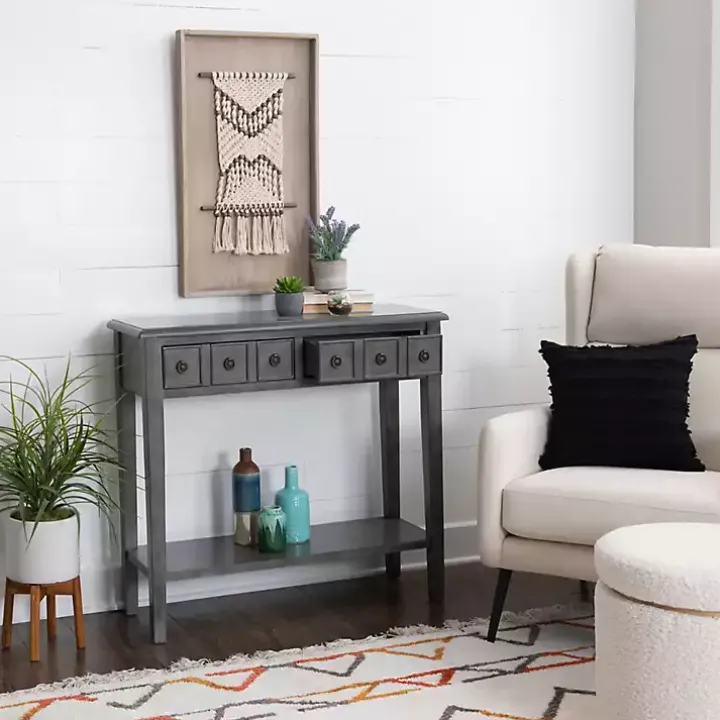 Gray Wooden Console Table with Double Drawers