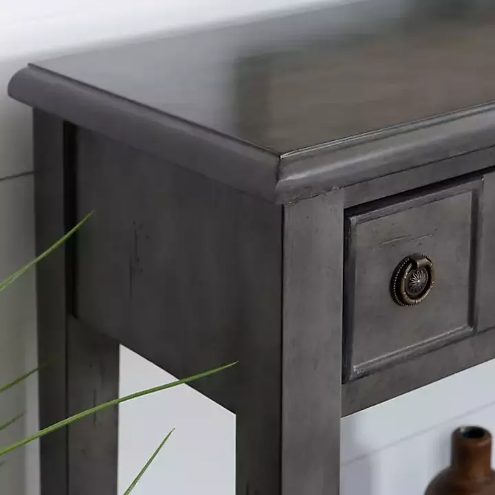 Gray Wooden Console Table with Double Drawers