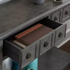 Gray Wooden Console Table with Double Drawers