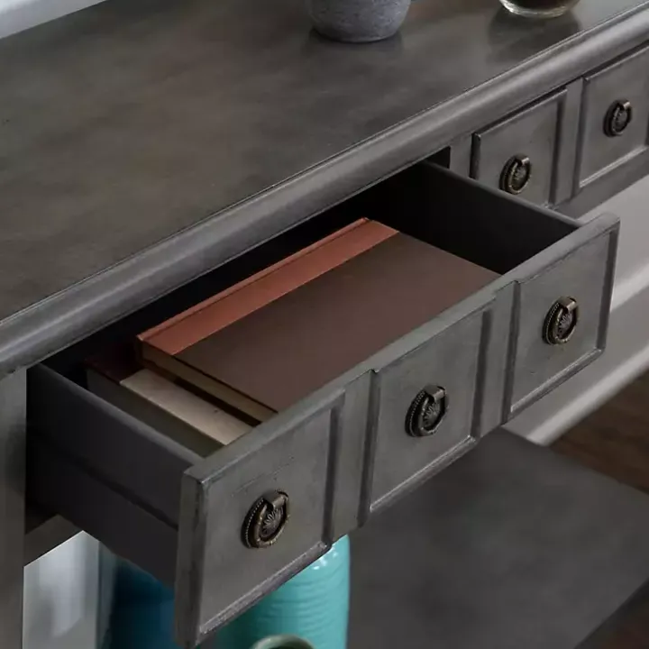 Gray Wooden Console Table with Double Drawers