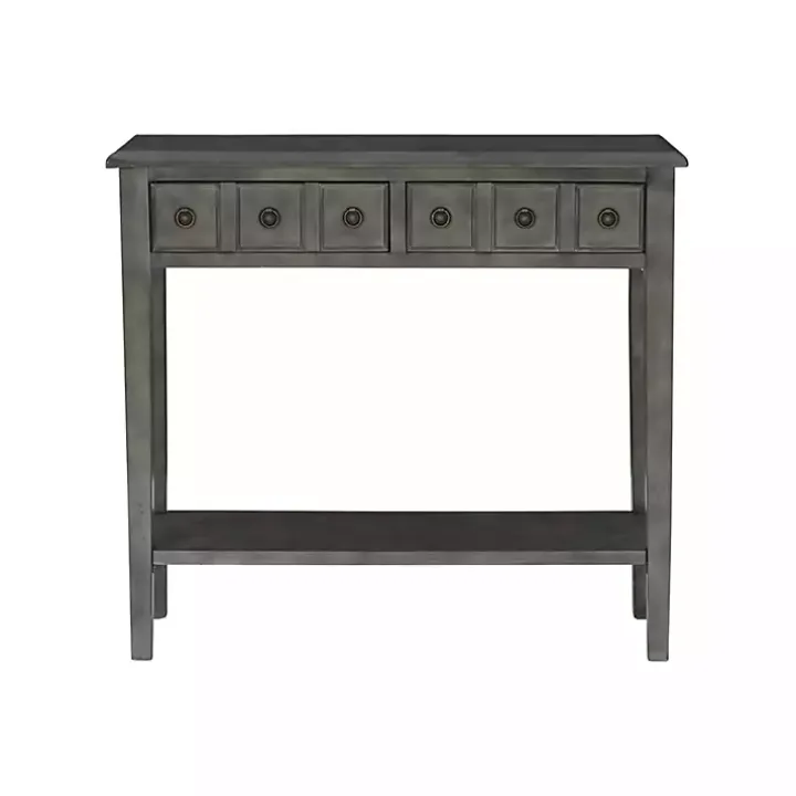 Gray Wooden Console Table with Double Drawers