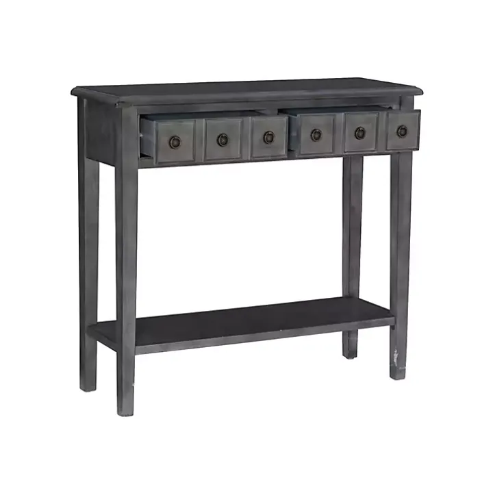 Gray Wooden Console Table with Double Drawers