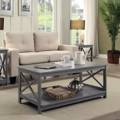 Gray X-Frame Single Shelf Coffee Table