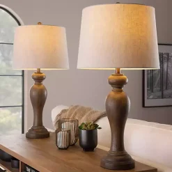 Gray-Brown Spindle Table Lamps, Set of 2