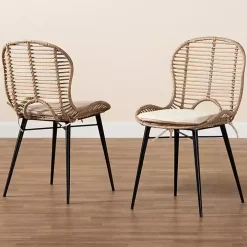 Graywash Rattan Brenna Dining Chairs, Set of 2