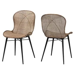 Graywashed Rattan Dining Chairs, Set of 2
