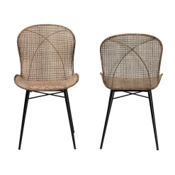 Graywashed Rattan Dining Chairs, Set of 2