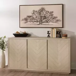 Graywashed Wood Herringbone Sideboard