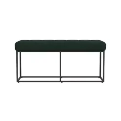Green Faux Suede Upholstered Metal Frame Bench