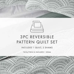 Green Scalloped Reversible 3-pc. Queen Quilt Set