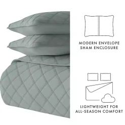 Green Stitched Diamond 3-pc. King Quilt Set