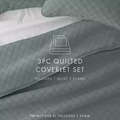 Green Stitched Diamond 3-pc. King Quilt Set