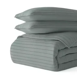 Green Stitched Stripes 2-pc. Twin Quilt Set