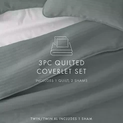 Green Stitched Stripes 3-pc. King Quilt Set