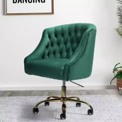 Green Velvet Tufted Golden Leg Swivel Office Chair