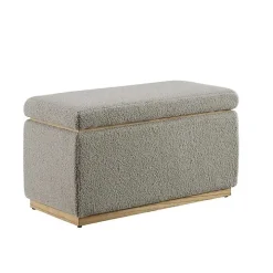 Greige Sherpa & Pine Rectangle Storage Ottoman