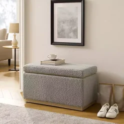 Greige Sherpa & Pine Rectangle Storage Ottoman
