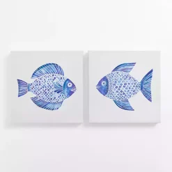 Happy Blue Fish Canvas Art Prints, Set of 2