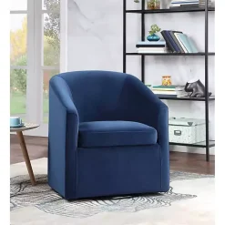 Indigo Velvet Swivel Barrel Accent Chair
