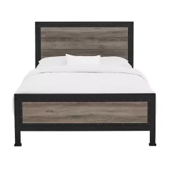 Industrial Wood Queen Bed with Metal Frame