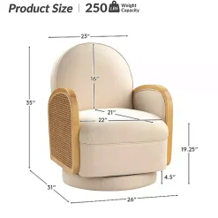 Ivory & Natural Rattan Swivel Accent Chair