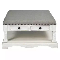 Ivory and Gray Upholstered Square Coffee Table