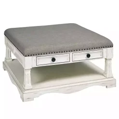 Ivory and Gray Upholstered Square Coffee Table