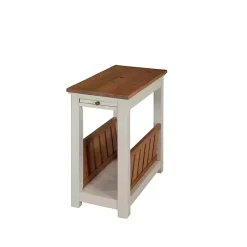 Ivory and Natural Wood Magazine Shelf Accent Table