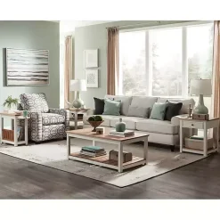 Ivory and Natural Wood Magazine Shelf Accent Table