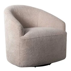 Ivory Boucle Barrel Swivel Accent Chair