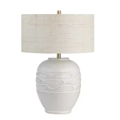 Ivory Carved Fish Ceramic Table Lamp