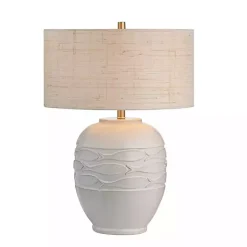 Ivory Carved Fish Ceramic Table Lamp