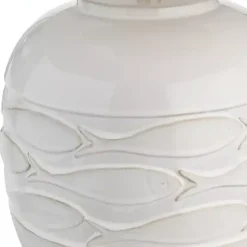Ivory Carved Fish Ceramic Table Lamp