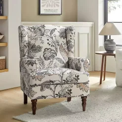 Ivory Floral Brocade Wingback Ella Armchair