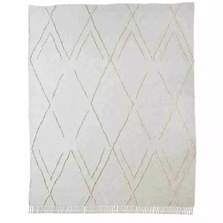 Ivory Geometric Queen Coverlet