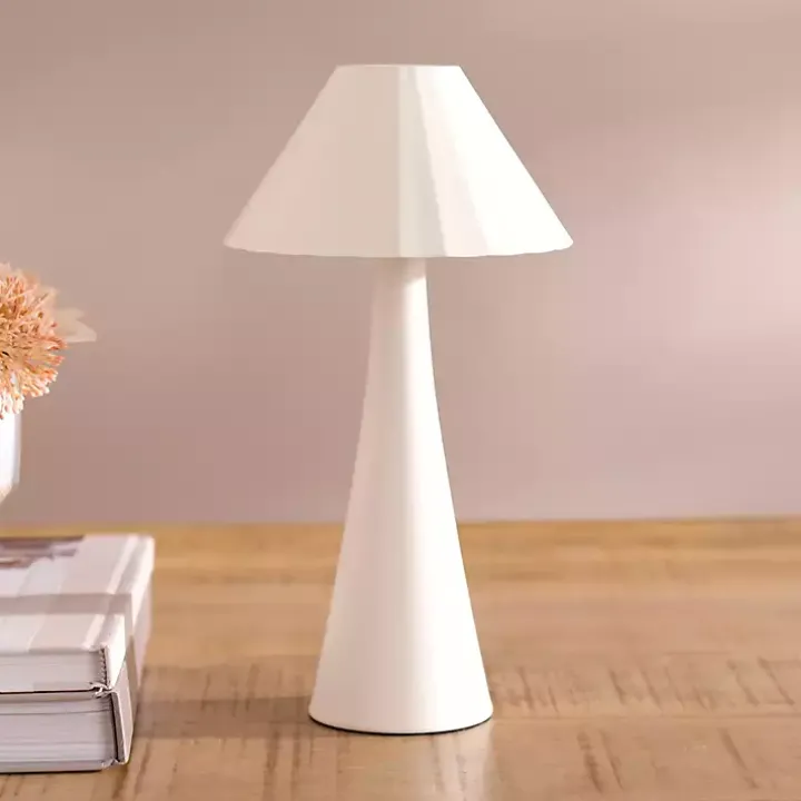 Ivory Metal Ribbed Rechargeable Touch Lamp