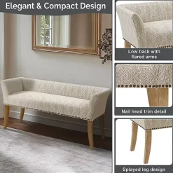 Ivory Patterned Short Wingback Upholstered Bench