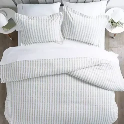Ivory Rugged Stripes Puffed 3-pc. Queen Duvet Set
