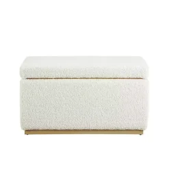 Ivory Sherpa & Pine Rectangle Storage Ottoman