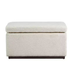 Ivory Sherpa & Walnut Rectangle Storage Ottoman