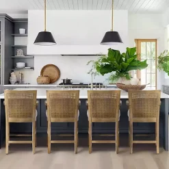 Ivory Upholstered Cane Backrest Counter Stool