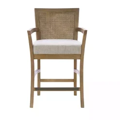 Ivory Upholstered Cane Backrest Counter Stool