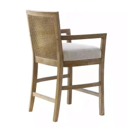 Ivory Upholstered Cane Backrest Counter Stool