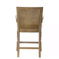 Ivory Upholstered Cane Backrest Counter Stool