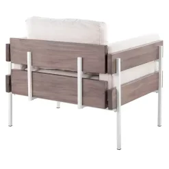 Ivory Upholstered Gray Wood Accent Chair