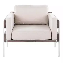 Ivory Upholstered Gray Wood Accent Chair