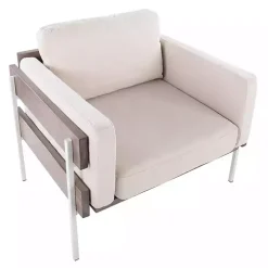 Ivory Upholstered Gray Wood Accent Chair